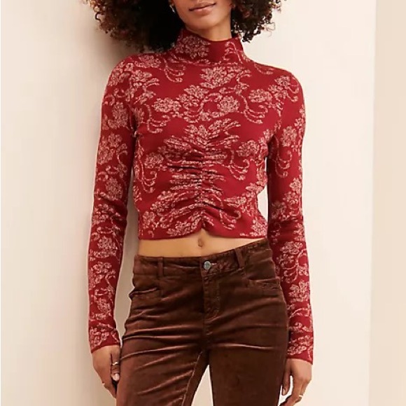 NWT Anthropologie Floral Ruched Mock Neck Sweater Size M - Picture 5 of 15